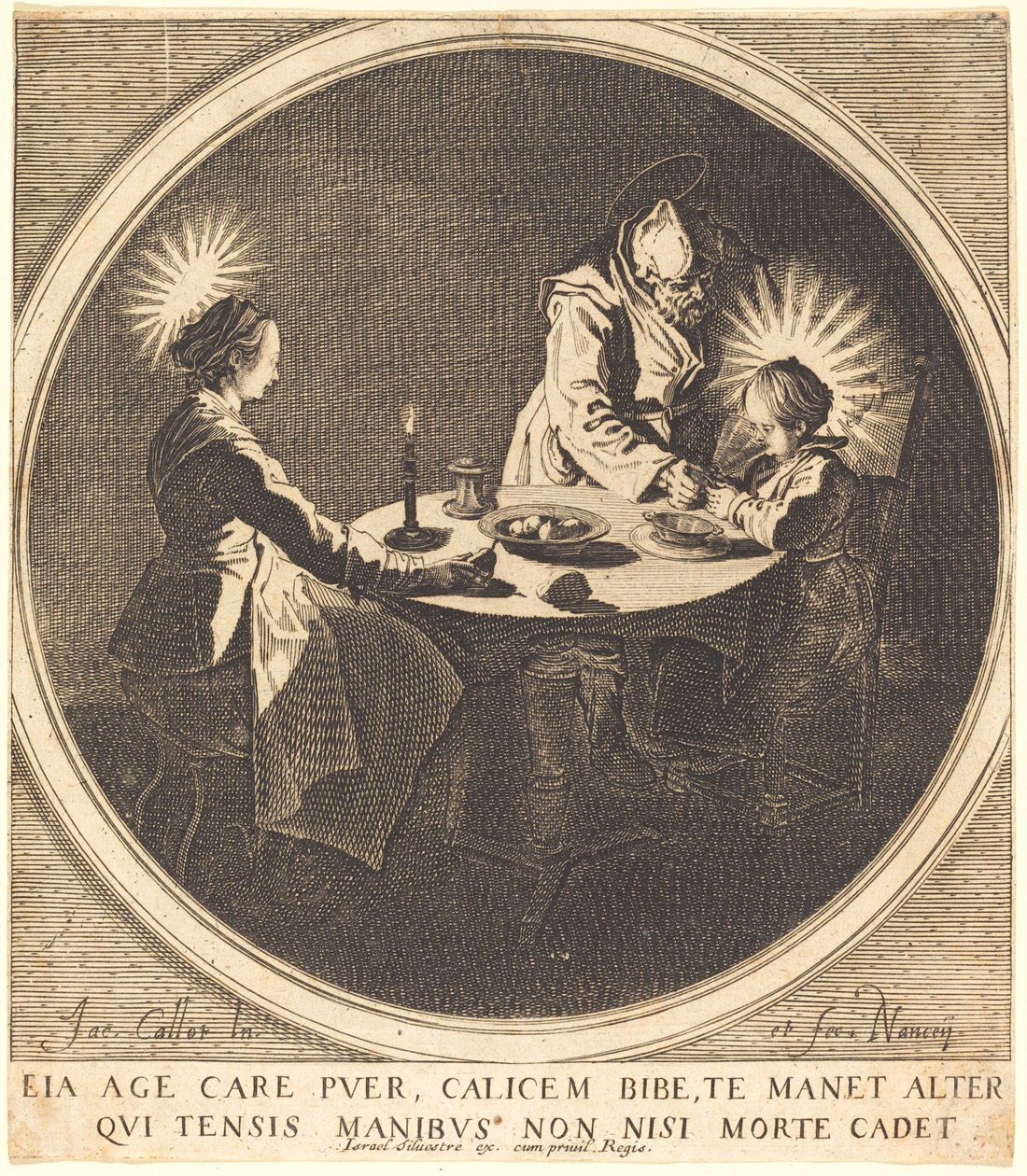 De Heilige Familie aan Tafel door Jacques Callot