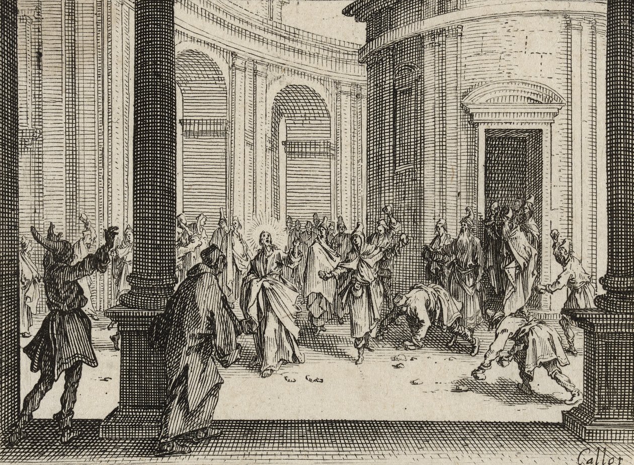 De kooplieden verdreven uit de tempel door Jacques Callot