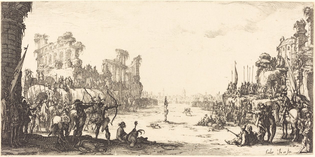 De beproeving door pijlen (Sint Sebastiaan) door Jacques Callot