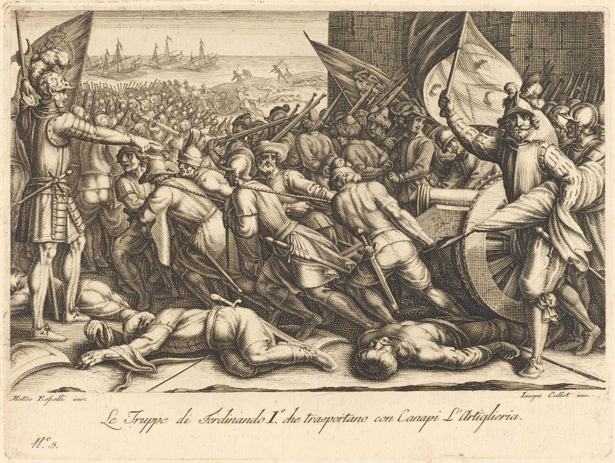 De herinscheping van de troepen, ca. 1614 door Jacques Callot