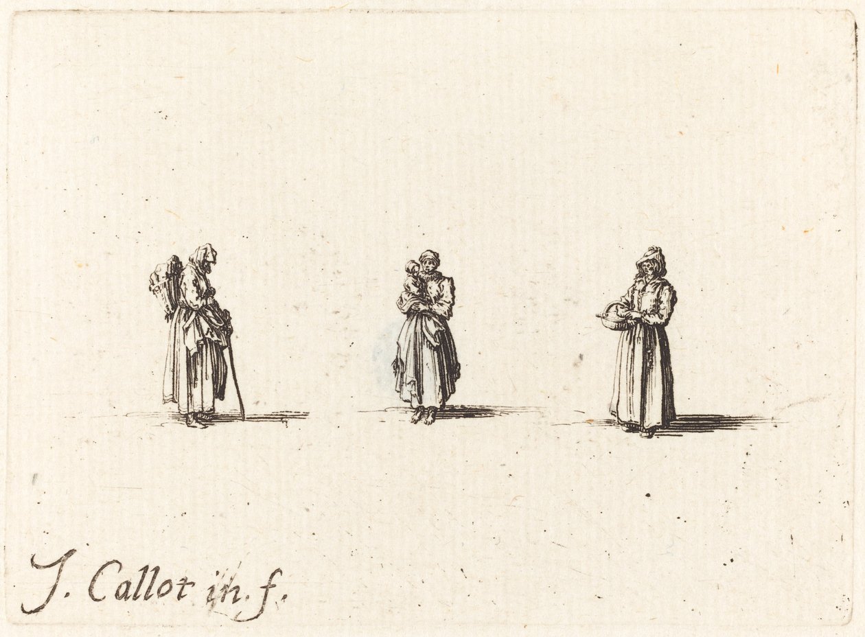 Drie Vrouwen, Eén met een Kind door Jacques Callot