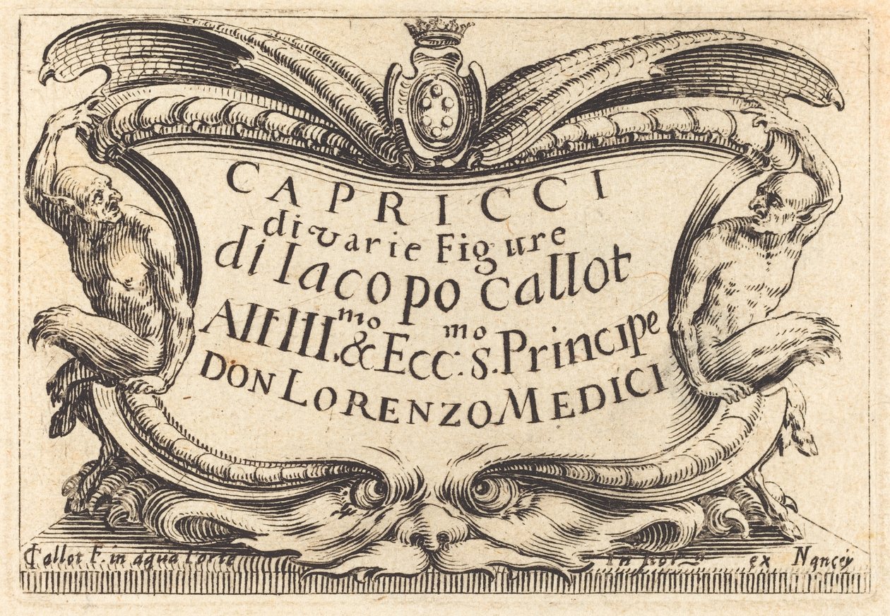 Titelpagina voor "De Capricci" door Jacques Callot