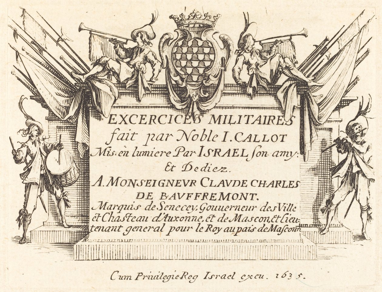 Titelpagina voor "De Militaire Oefeningen" door Jacques Callot
