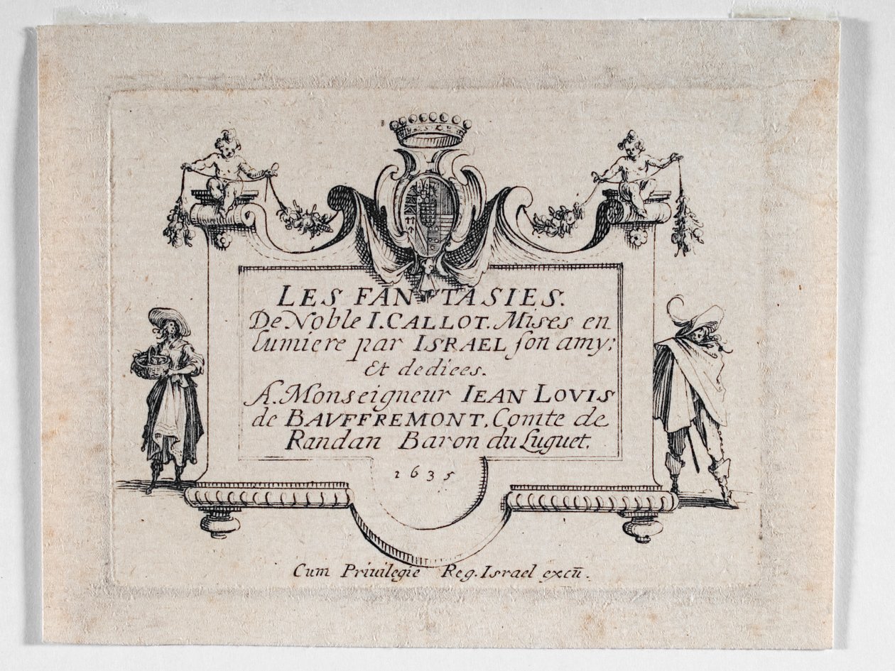 Titelpagina van Les Fantaisies ... (ets) door Jacques Callot