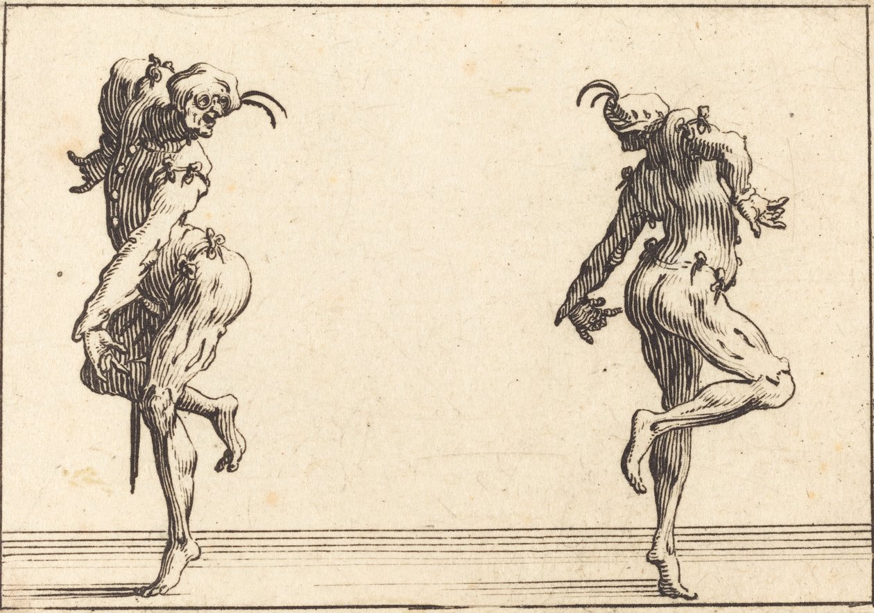 Twee pantaloons dansen door Jacques Callot