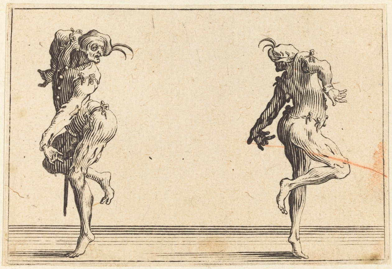 Twee pantaloons dansen door Jacques Callot