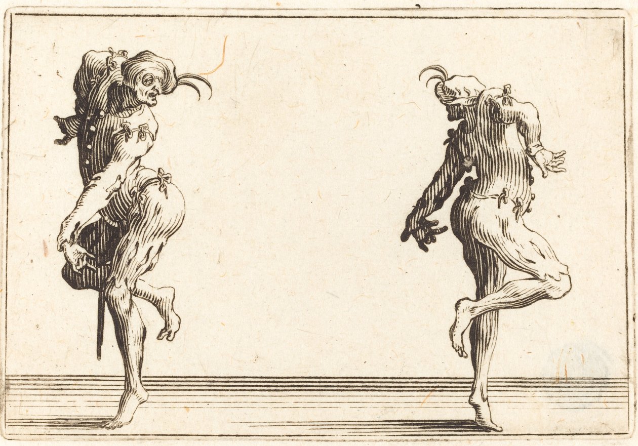 Twee pantaloons dansen door Jacques Callot