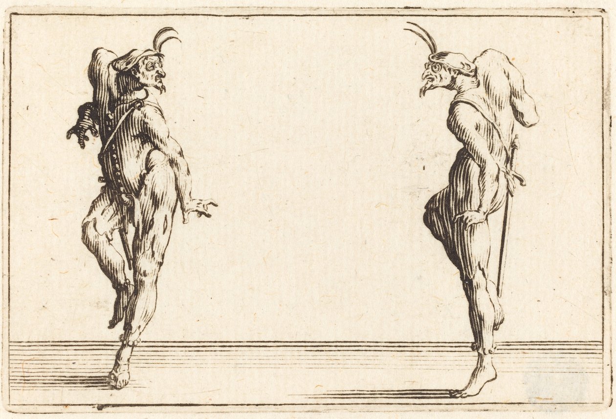 Twee pantaloons dansen door Jacques Callot