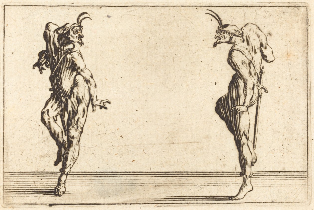 Twee Pantaloons Dansen, ca. 1622 door Jacques Callot