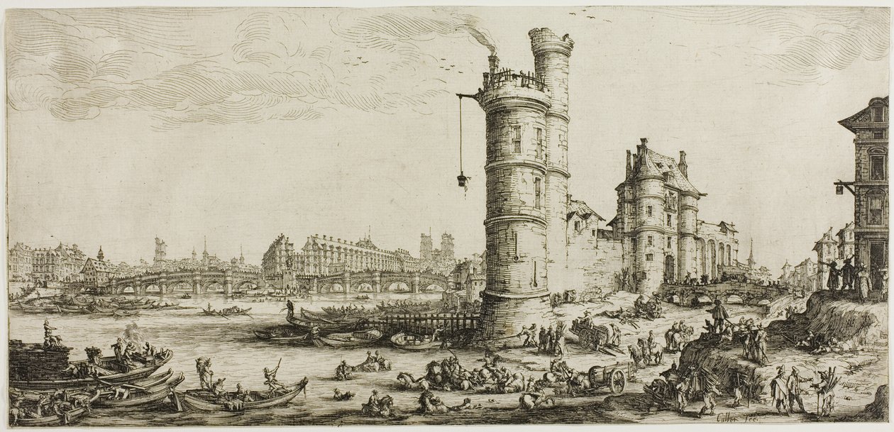 Zicht op de Pont Neuf door Jacques Callot