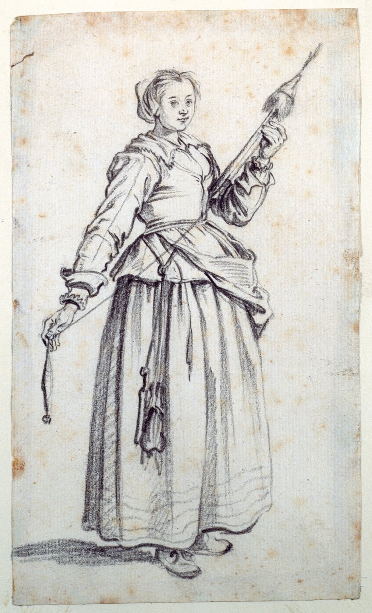 Vrouw met spinrok door Jacques Callot