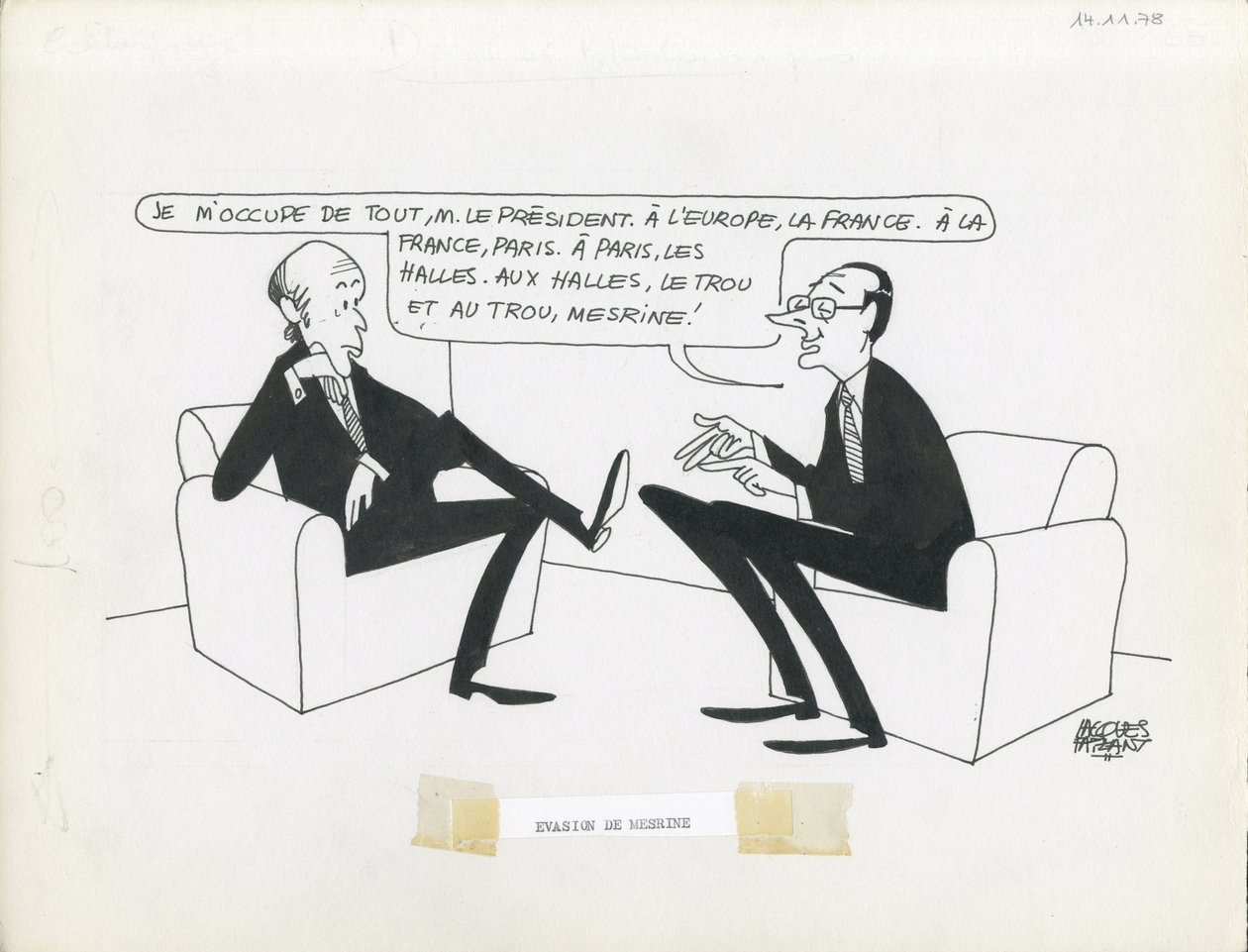 Le Figaro, satire in zwart-wit door Jacques Faizant