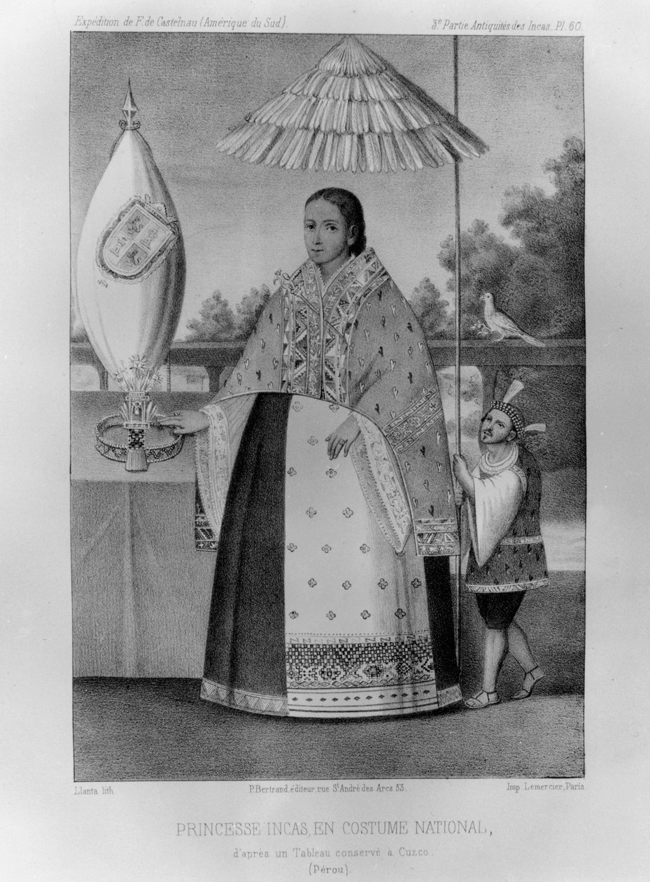 Inca prinses, nationale klederdracht, 1852 door Jacques Francois Gauderique Llanta