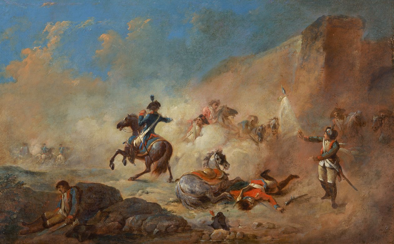 Gevecht van Engelse en Franse ridders door Jacques Gamelin