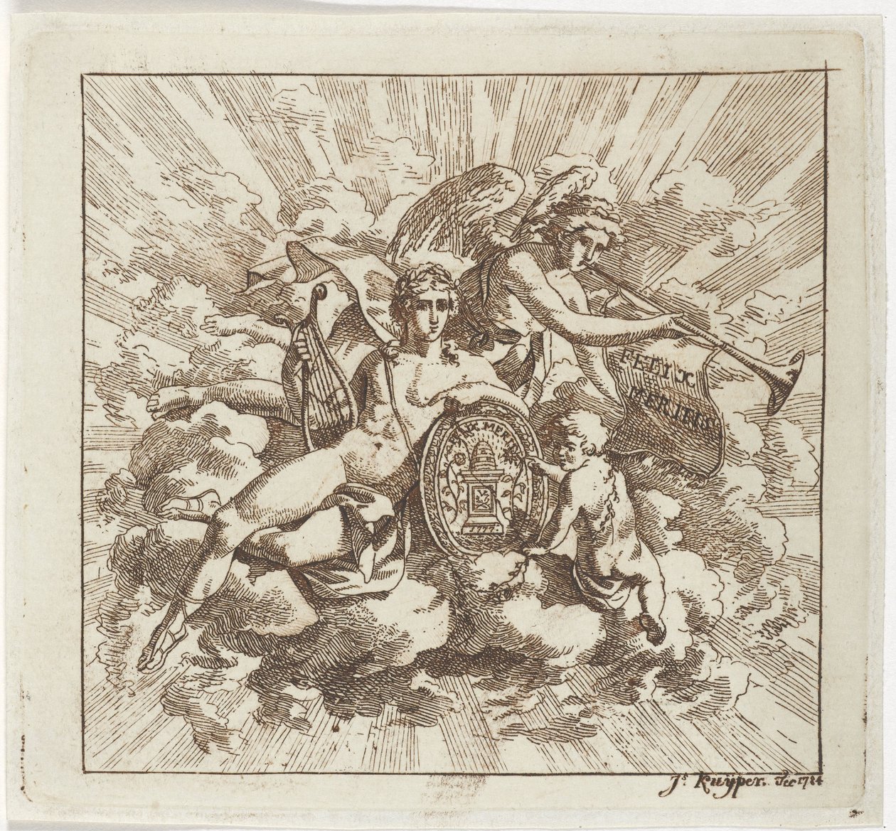 Allegorische compositie op Felix Meritis door Jacques Kuyper
