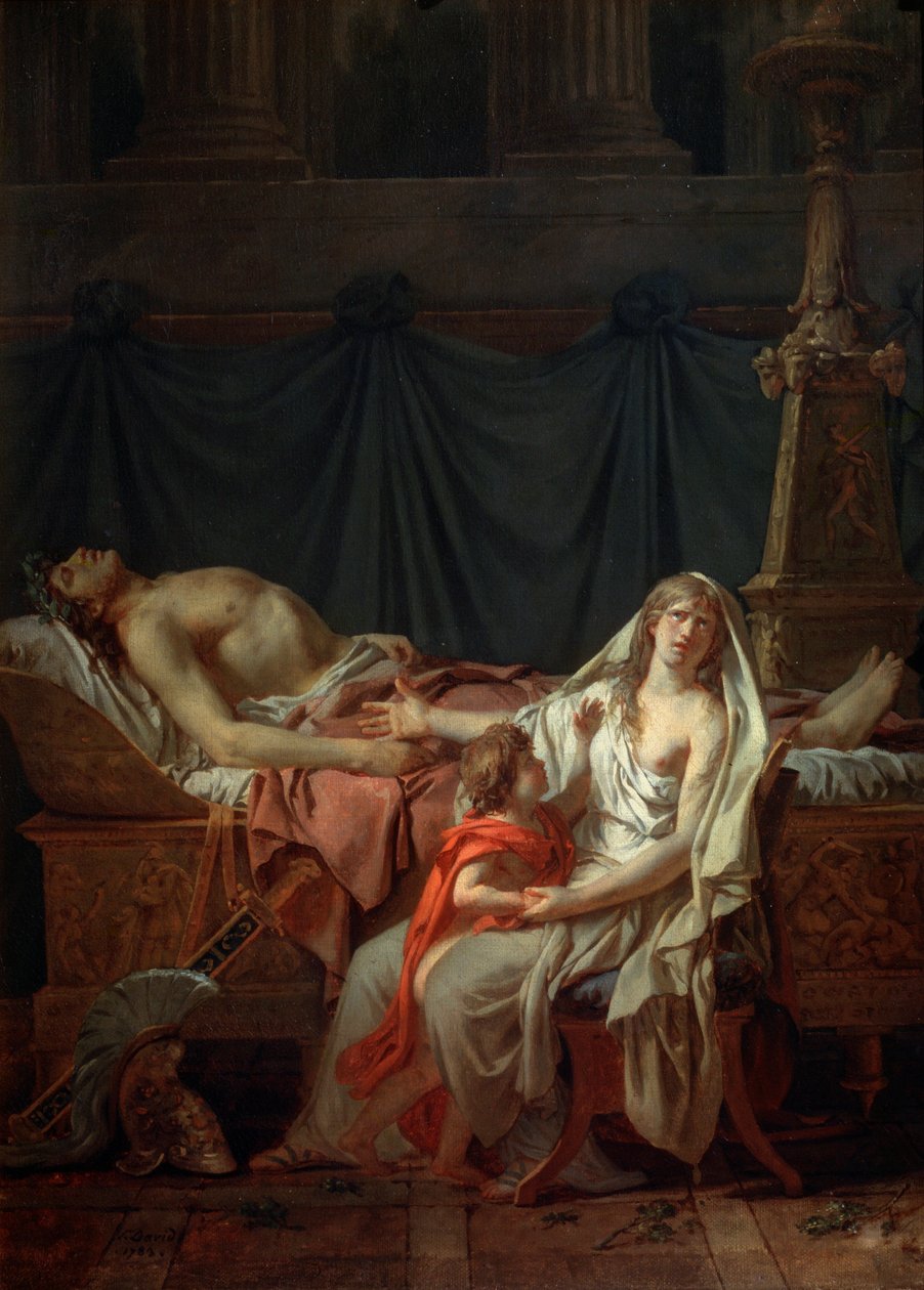 Andromache rouwt om Hector, 1783 door Jacques Louis David