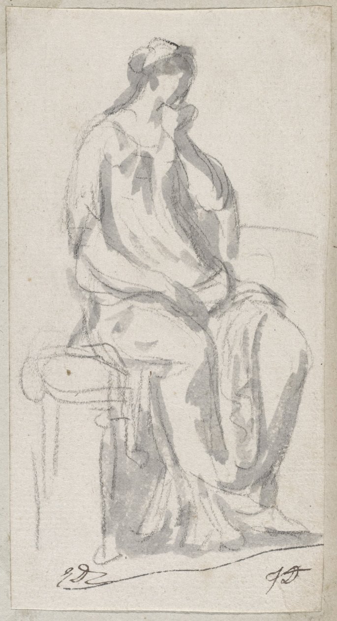 Klassiek Beeldhouwwerk van een Peinzende Vrouw door Jacques Louis David