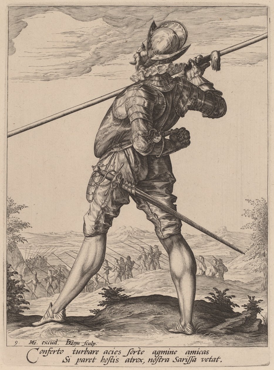 Pikeman door Jacques de Gheyn II after Hendrik Goltzius