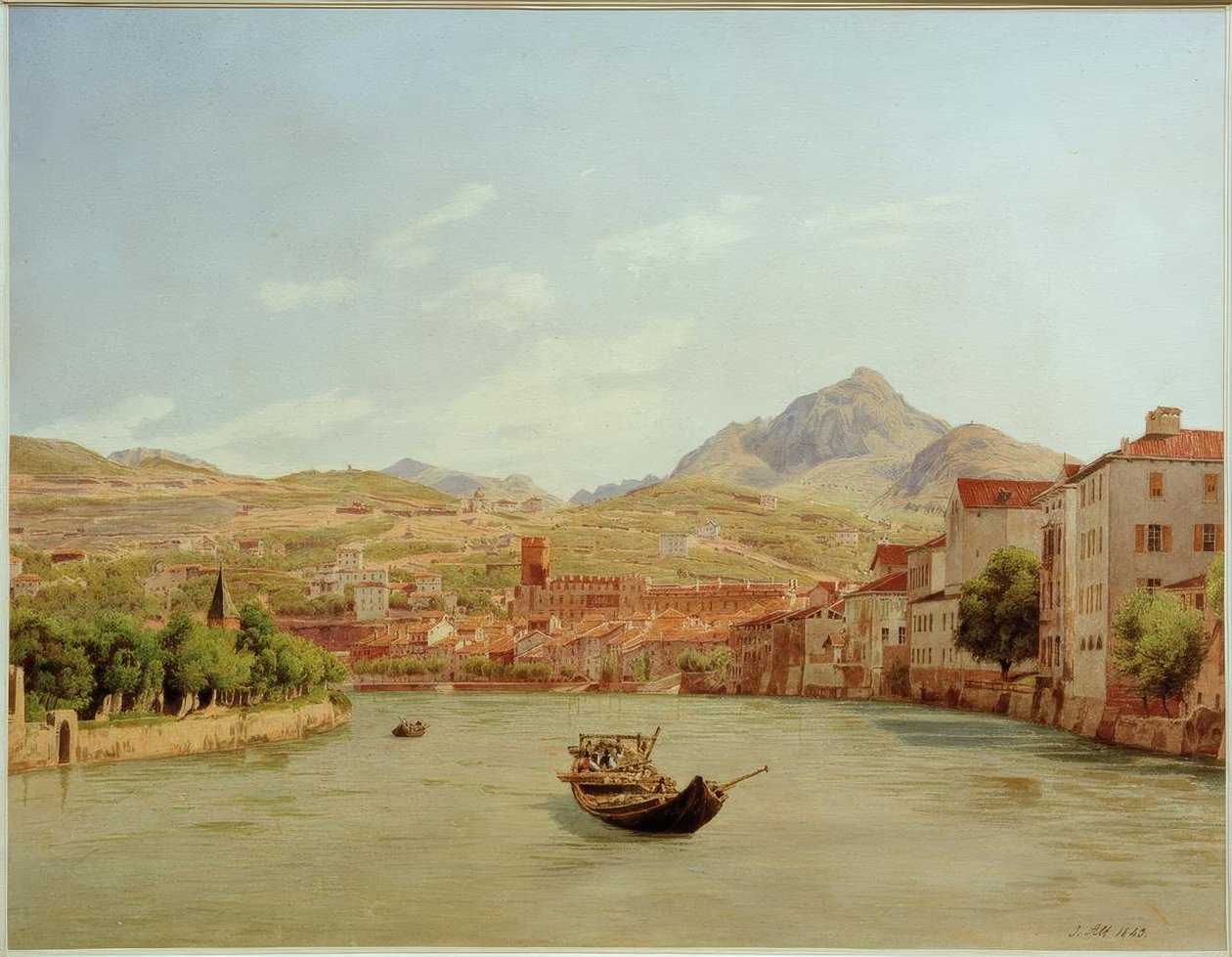 Trento vanaf de Etschbrug door Jakob Alt
