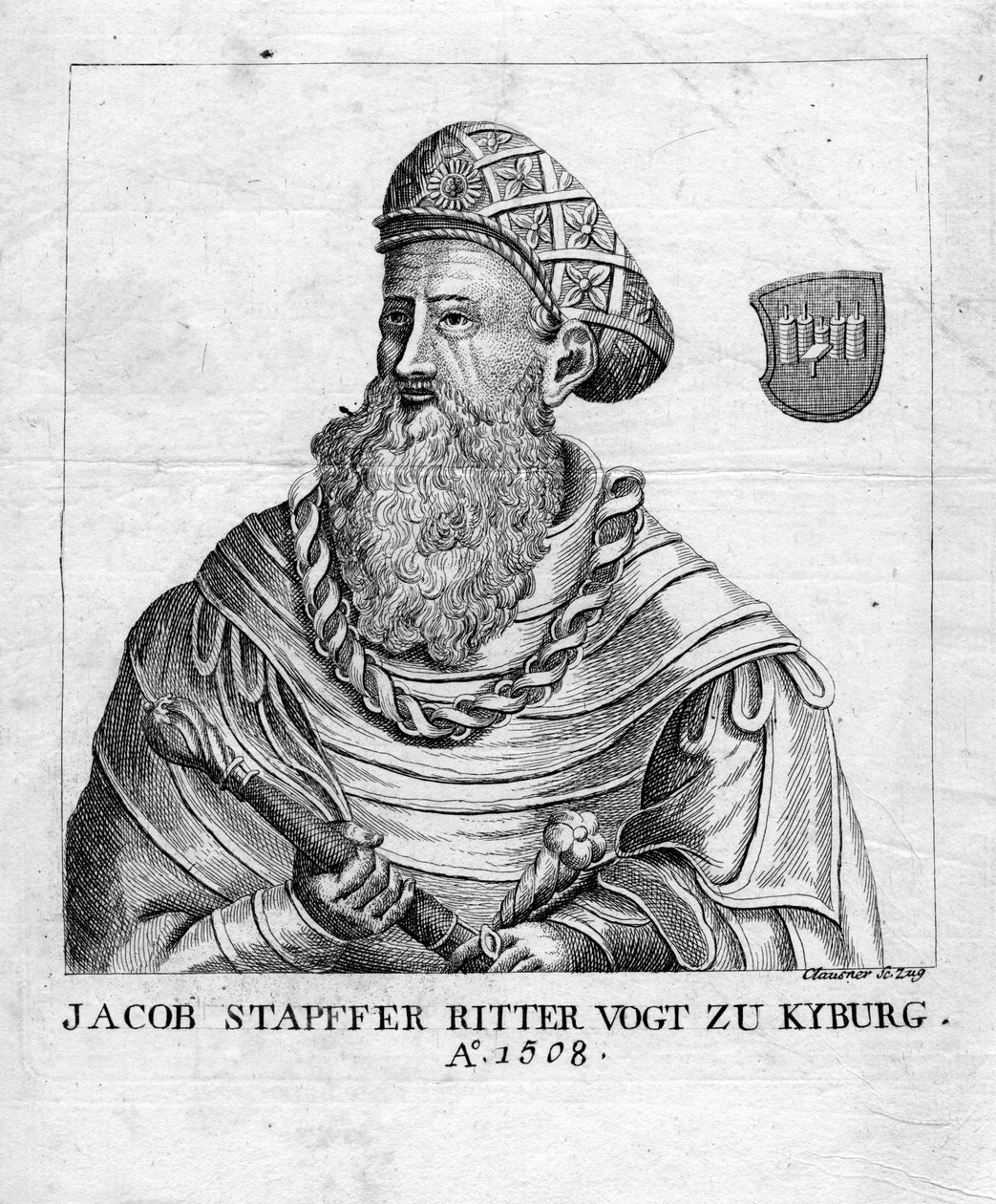 gegraveerd portret door Jakob Joseph Clausner