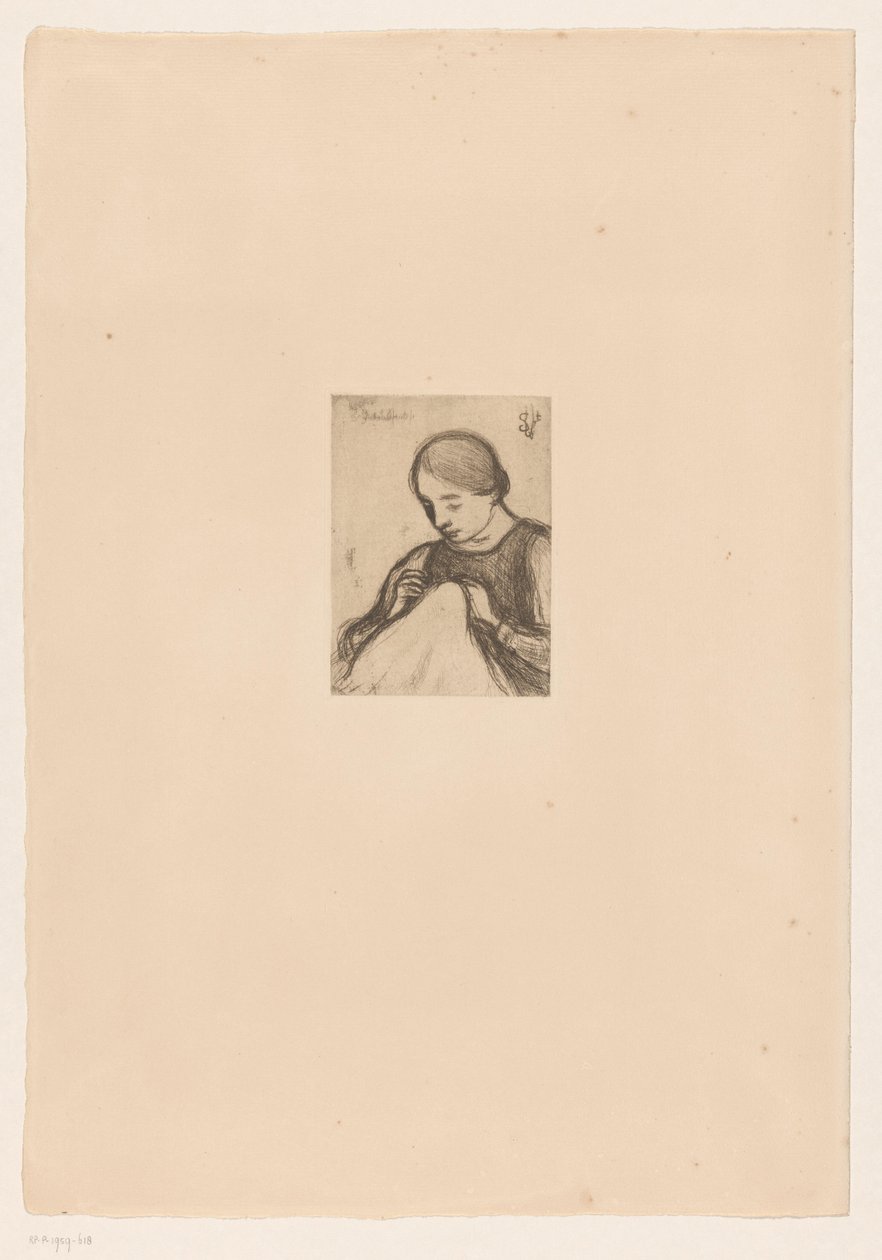 Portret van Malvina Dedeyn met handwerk door Jakob Smits