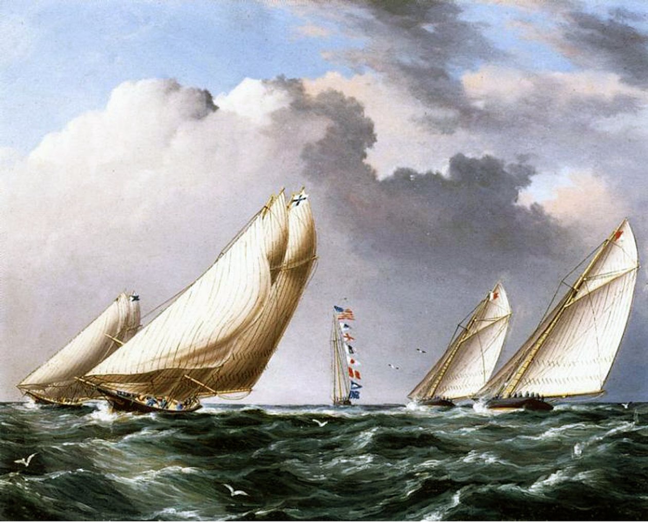 Amerikaanse jachten racen, ca. 1875 door James E. Buttersworth
