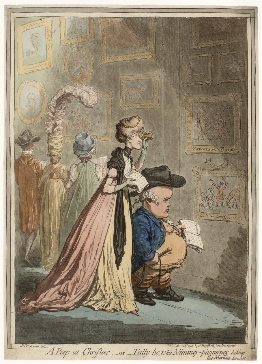 Een Glimp van Christies; of Tally-ho, en Zijn Nimeney-Pimmeney die de Ochtendwandeling Maakt door James Gillray