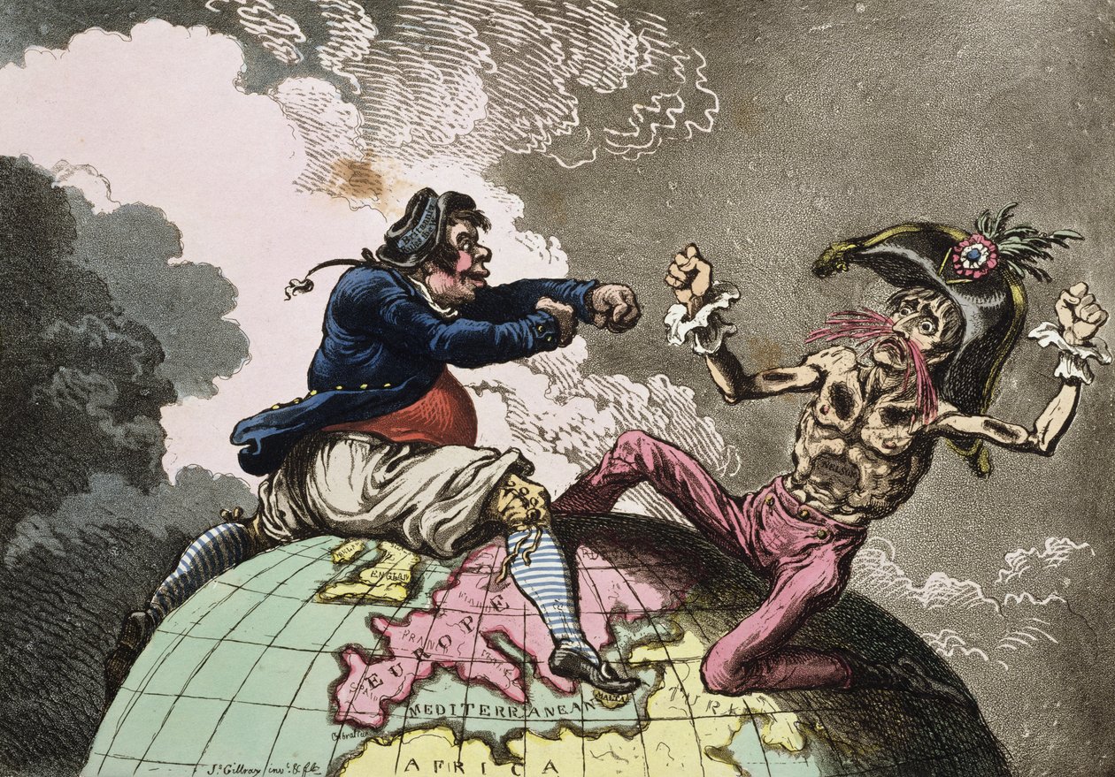 Vechtend om de Mesthoop, of Jack Tar Regelt Buonaparte, uitgegeven door Hannah Humphrey in 1798 (ets met aquatint) door James Gillray