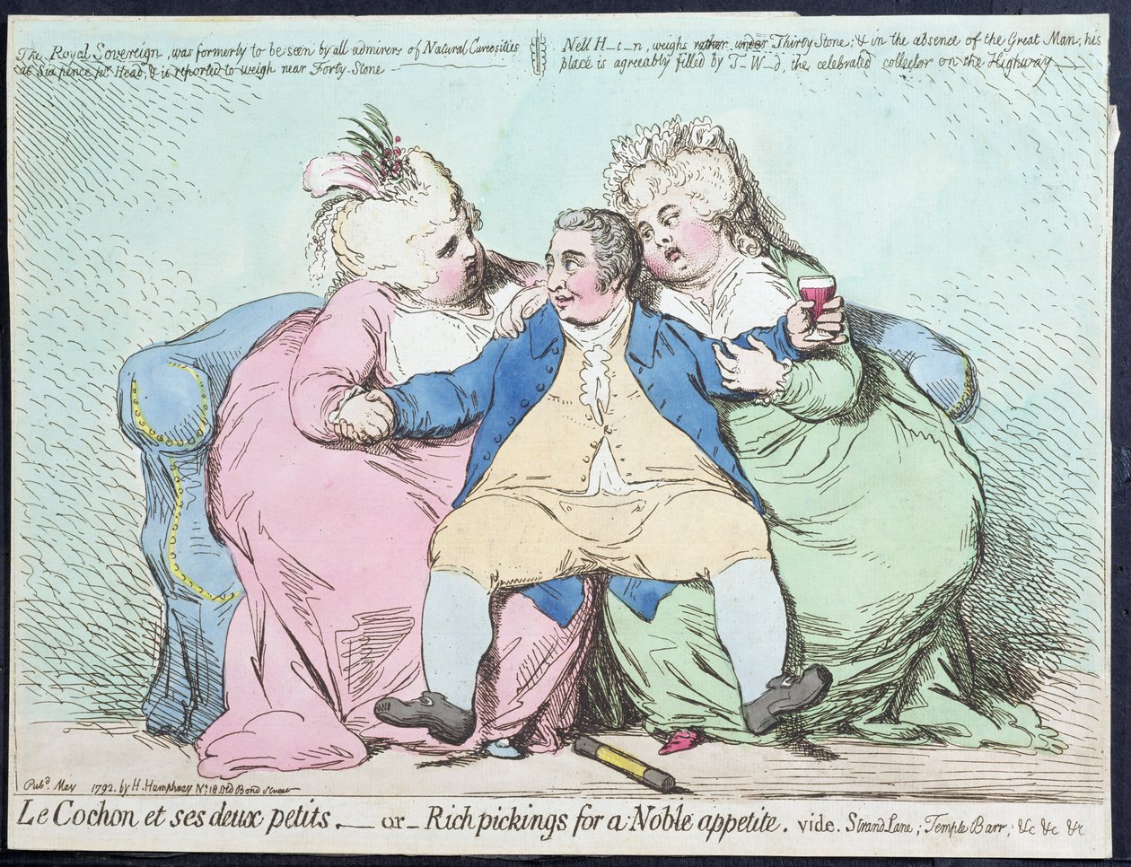 Le Cochon et ses Deux Petits, of Rijke Oogst voor een Nobele Eetlust, gepubliceerd door Hannah Humphrey in 1792 door James Gillray