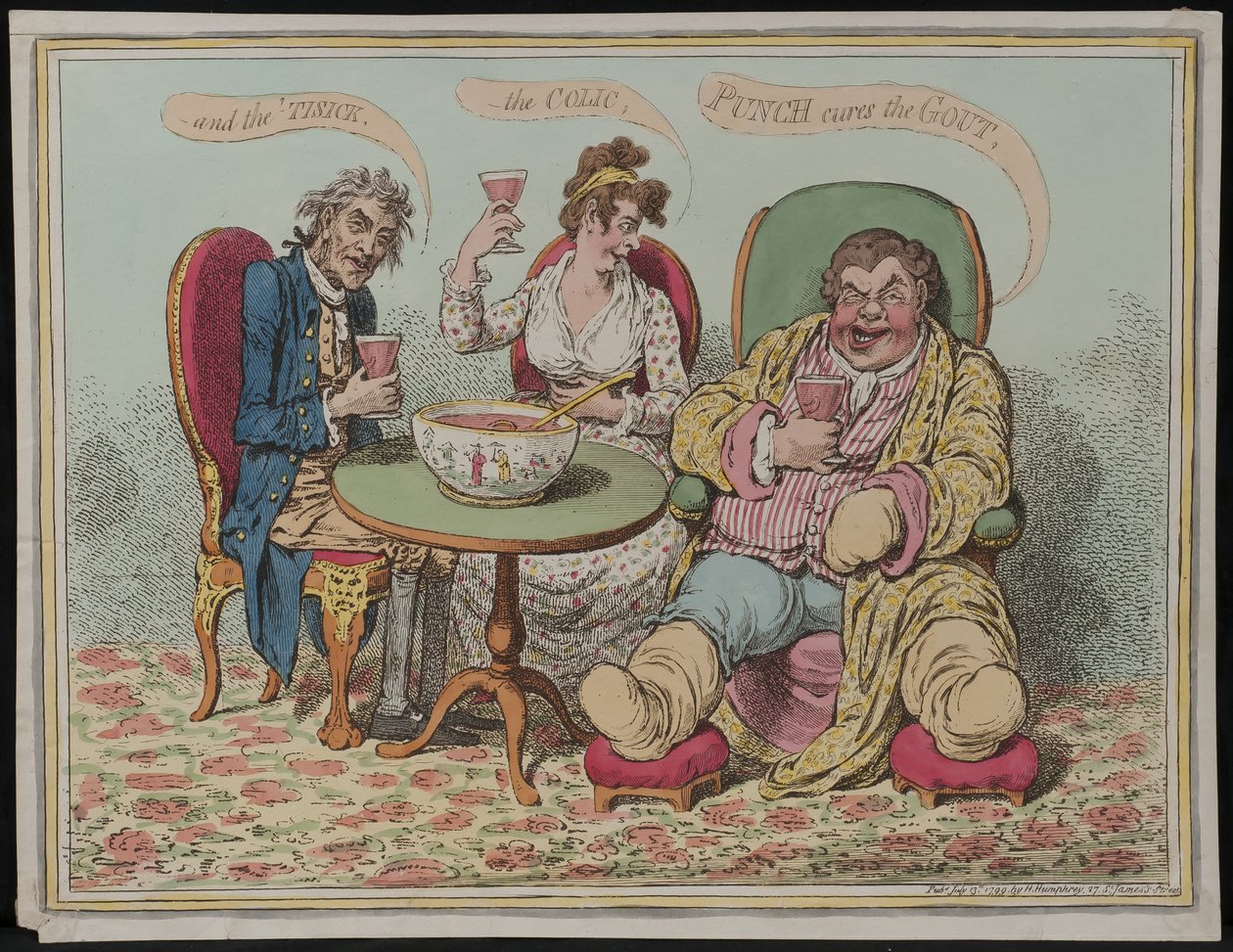Punch Geneest de Jicht, de Koliek en de Tisick door James Gillray