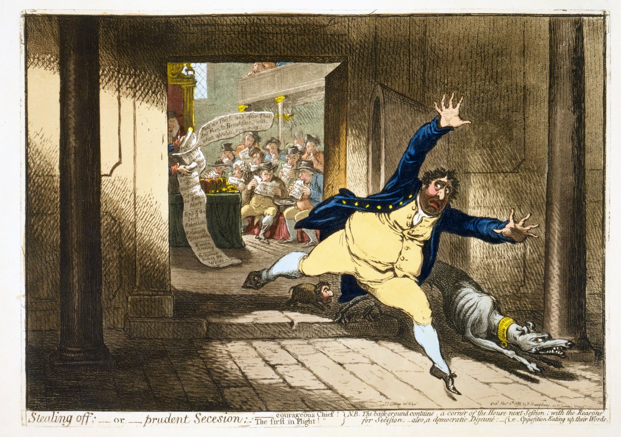 Stiekem Weggaan; - of - Voorzichtige Afscheiding, pub. 1798 door James Gillray