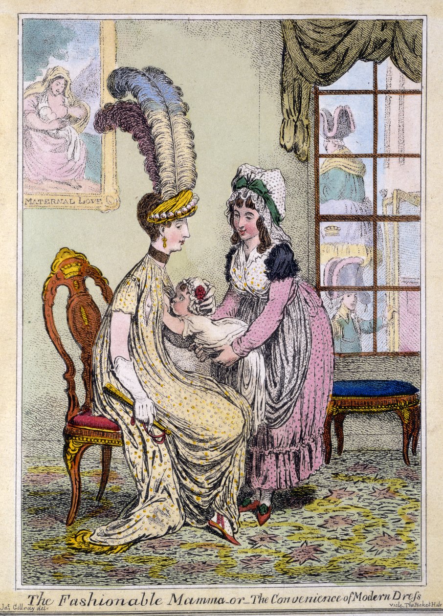 De modieuze mama, of het gemak van moderne kleding, gepubliceerd in Londen in 1796 door James Gillray