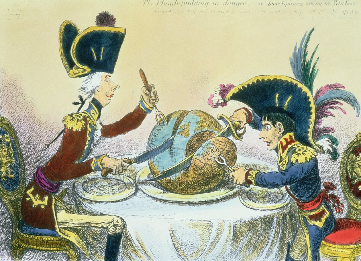 De pruimenpudding in gevaar, 1805 door James Gillray