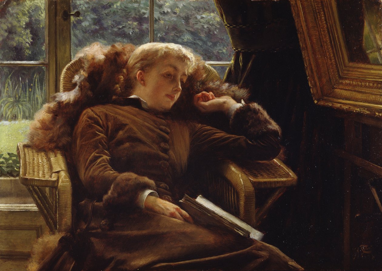 Reverie: Mevrouw Newton liggend in een stoel door James Jacques Joseph Tissot