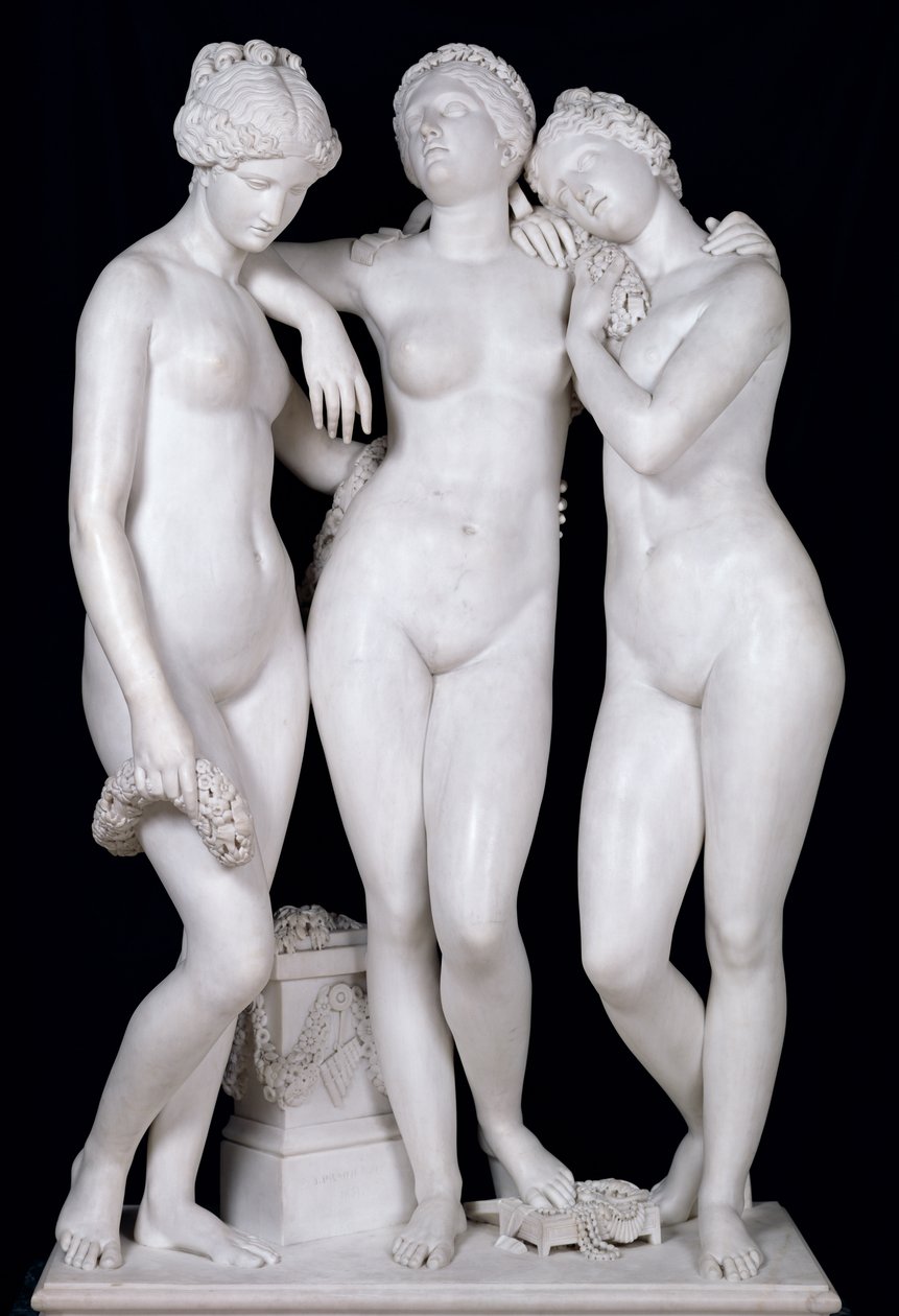 De Drie Gratiën, 1831 (marmer) (detail) door James Pradier