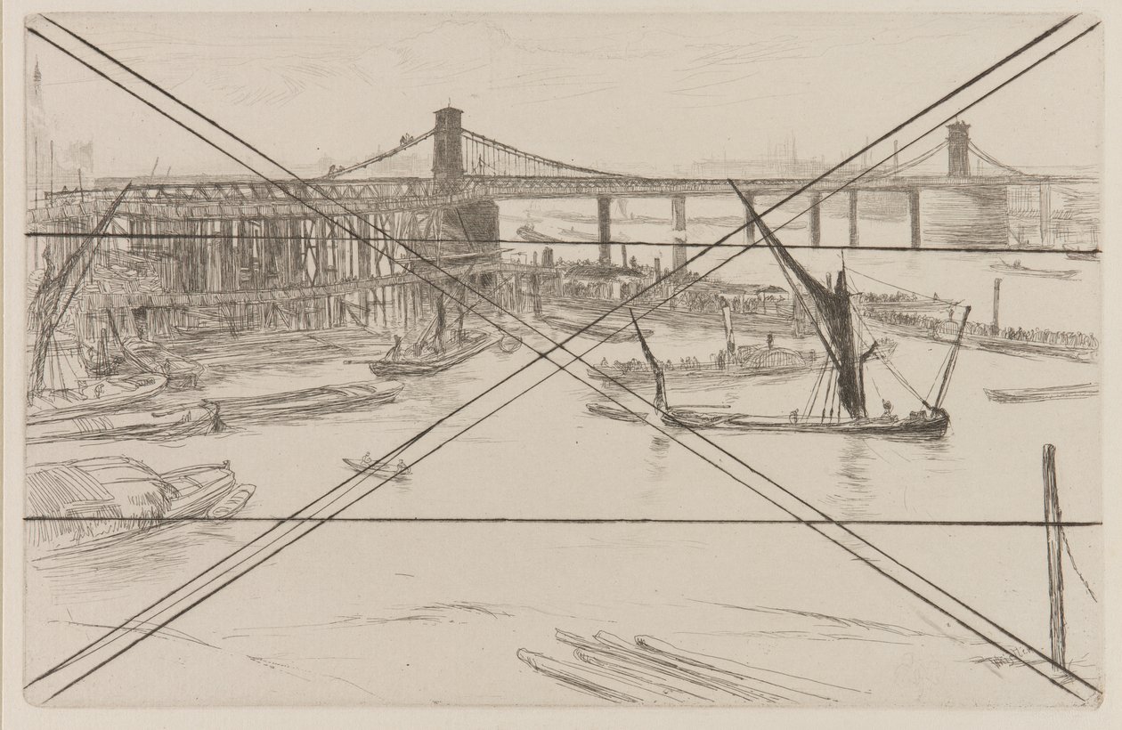 Oude Hungerford Bridge door James Abbott McNeill Whistler