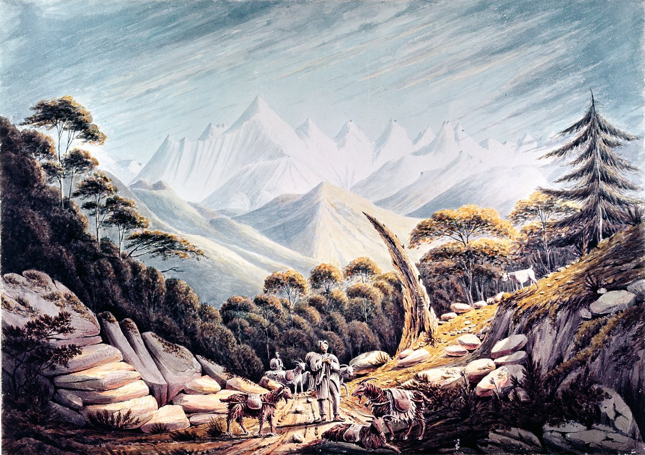 Nepalese herders in de Himalaya, 1826 door James Bolivar Manson