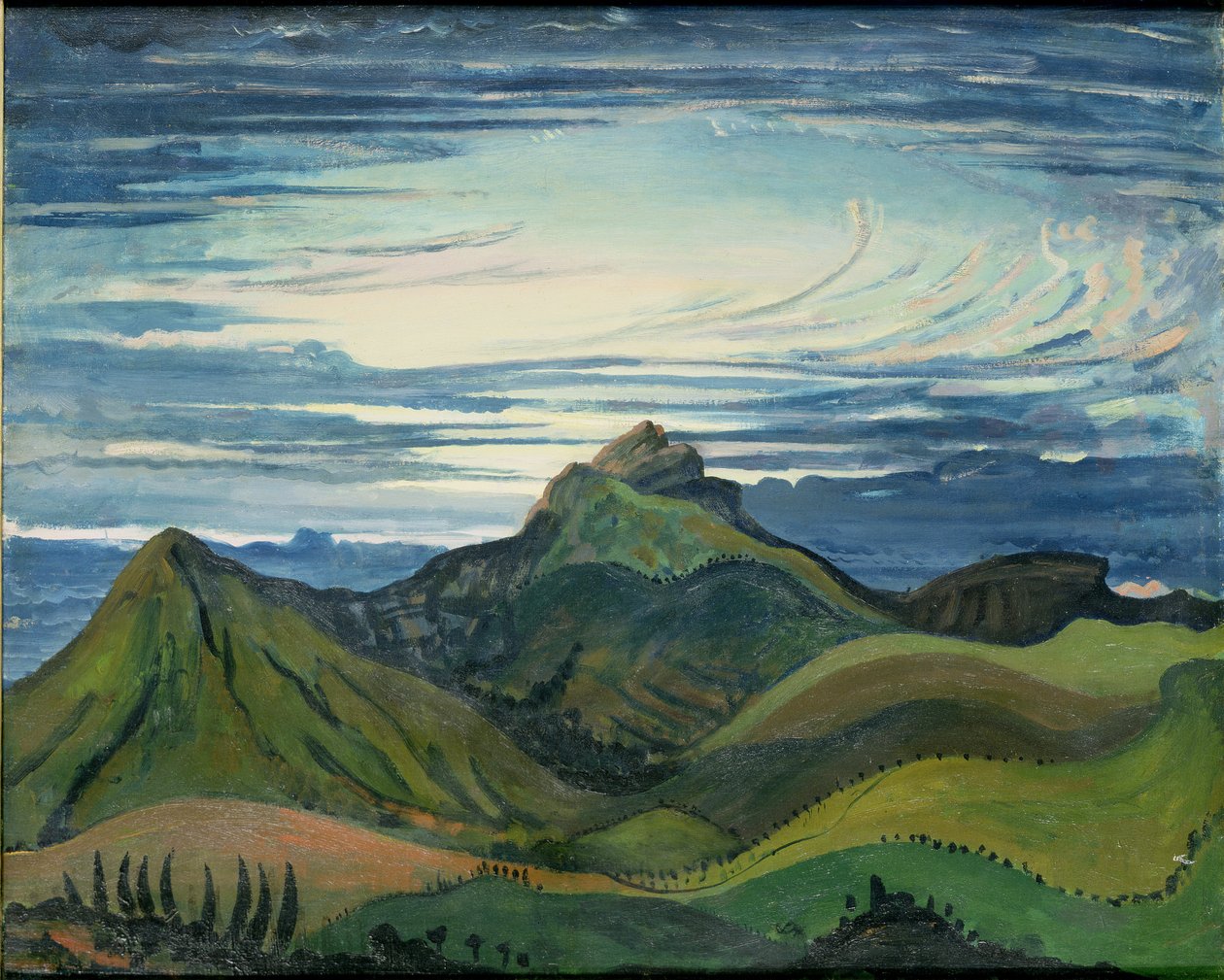 Zonsondergang in de Pyreneeën, ca. 1912-13 door James Dickson Innes