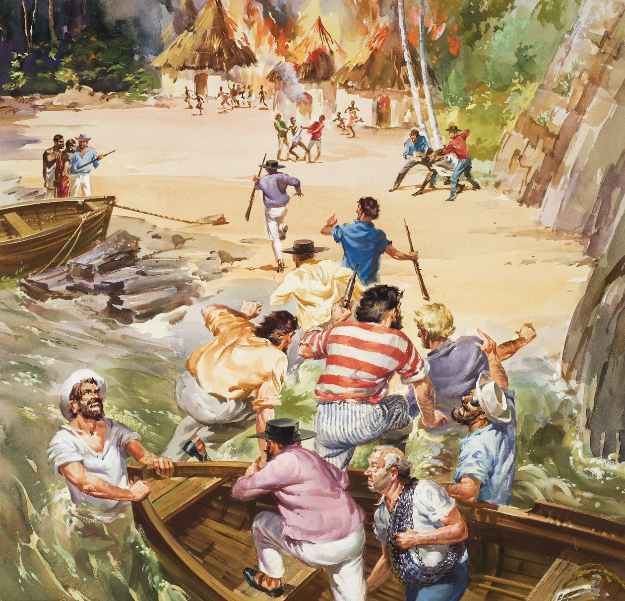 Slavenhandel (gouache op papier) door James Edwin McConnell
