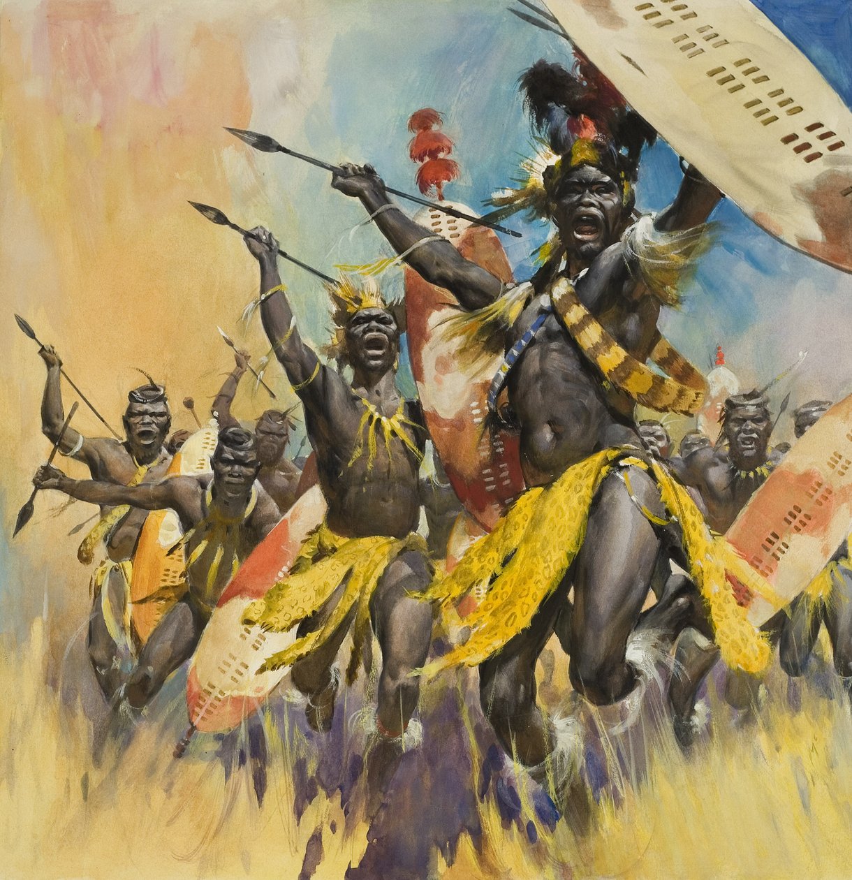 Zoeloekrijgers (gouache op papier) door James Edwin McConnell