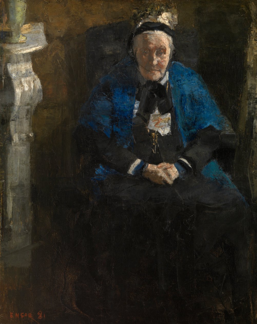 Dame met blauwe sjaal door James Ensor