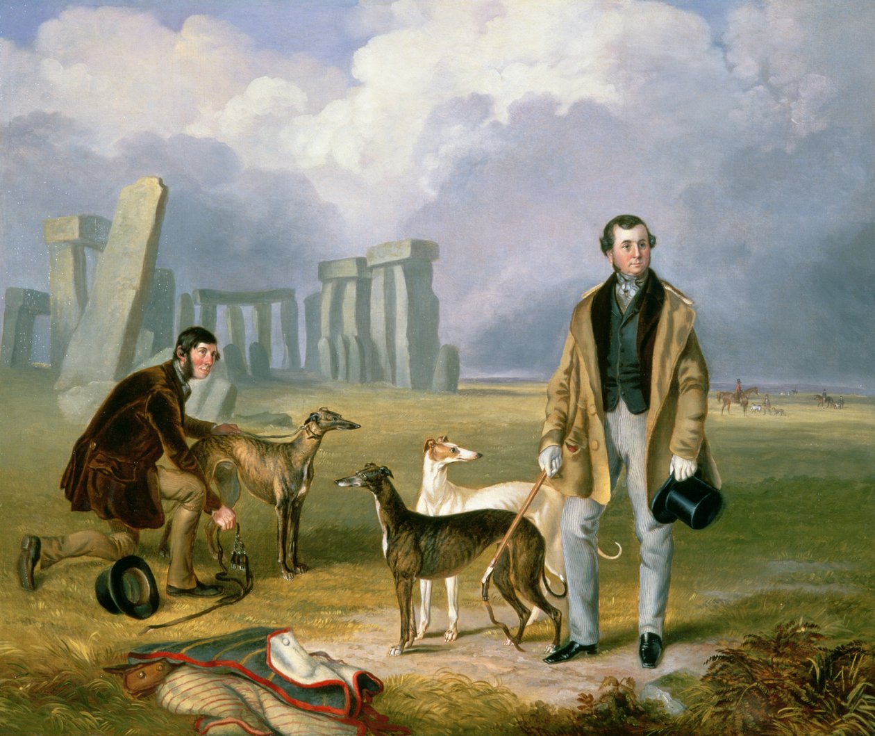 Charles Randell met Windhonden, 1849 door James Flewitt Mullock