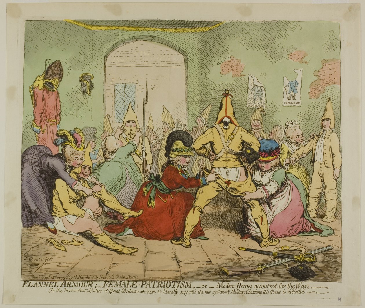 Flanellen pantser; vrouwelijk patriottisme door James Gillray