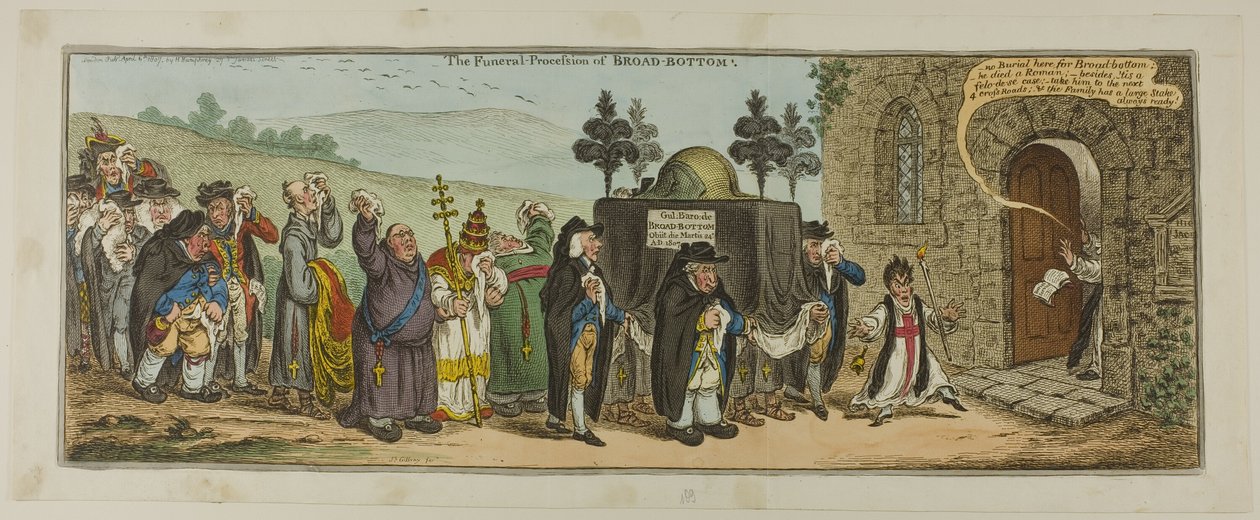 De begrafenisstoet van Broad-Bottom door James Gillray