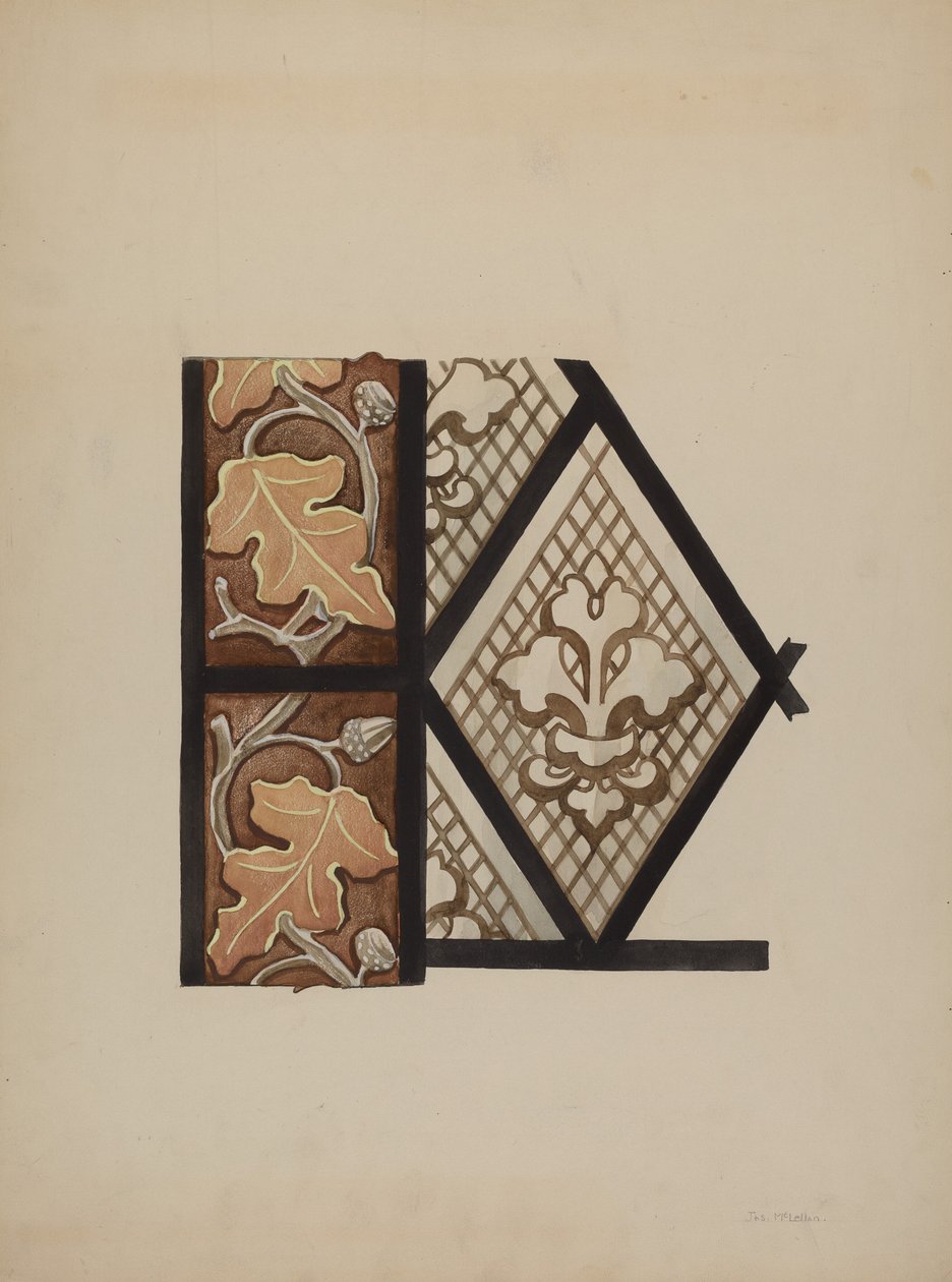Geschilderd glasraam, c. 1937 door James McLellan