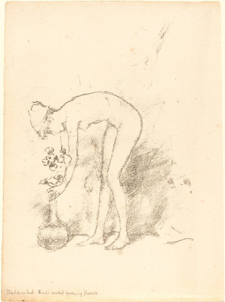 Een Naakt Model Schikt Bloemen door James Abbott McNeill Whistler