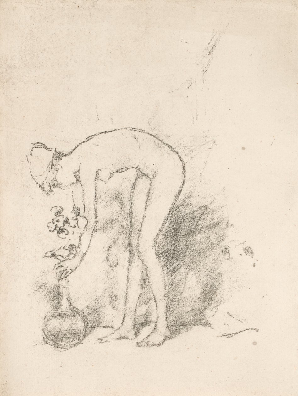 Een naaktmodel dat bloemen rangschikt door James Abbott McNeill Whistler
