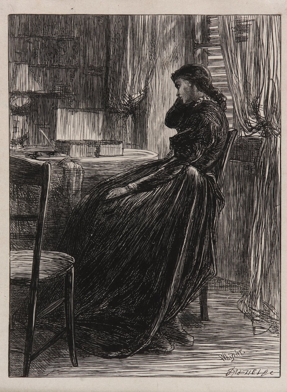 Een illustratie bij <em>De proefpreek</em> door James Abbott McNeill Whistler