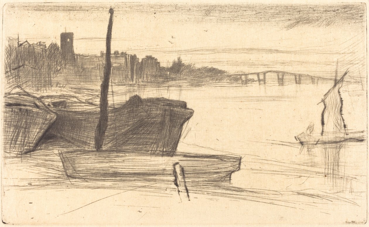 Chelsea Brug en Kerk door James Abbott McNeill Whistler