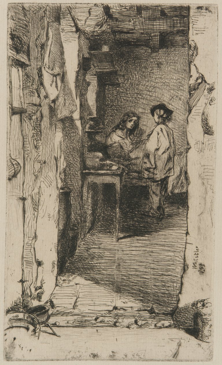 Voddenrapers, Quartier Mouffetard, Parijs door James Abbott McNeill Whistler